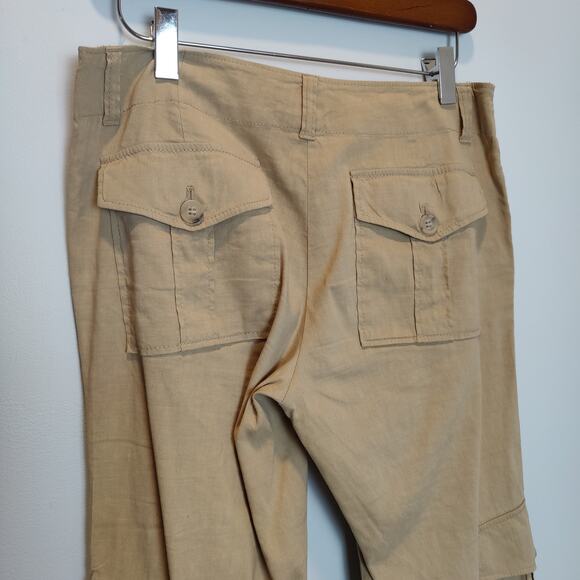 Theory Women's Sz 4 Y2K Tan Linen Blend Cargo Roll Tab Pants Low Rise - Picture 7 of 8